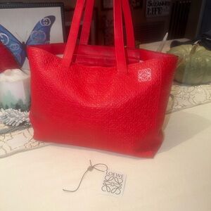 Loewe Scarlet Red East West shopper  Embossed Tote